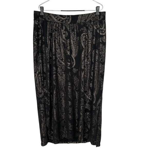 CATHERINES New Black Metallic Gold MAXI SKIRT 1X 18 20 Whimsigoth Witchy Sparkle - Picture 3 of 16